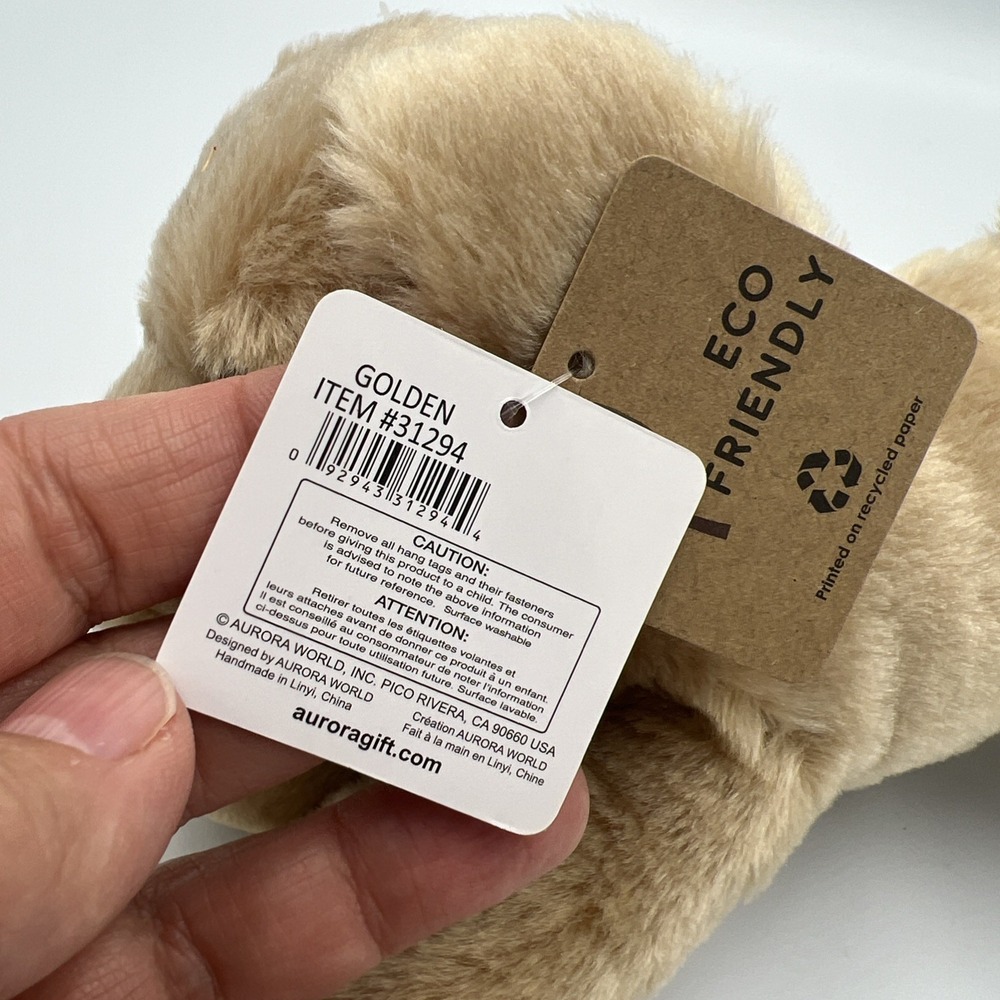 Aurora Mini Flopsie Golden Retriever 8 inch‎ Long Plush Stuffed Animal NWT - Picture 10 of 13